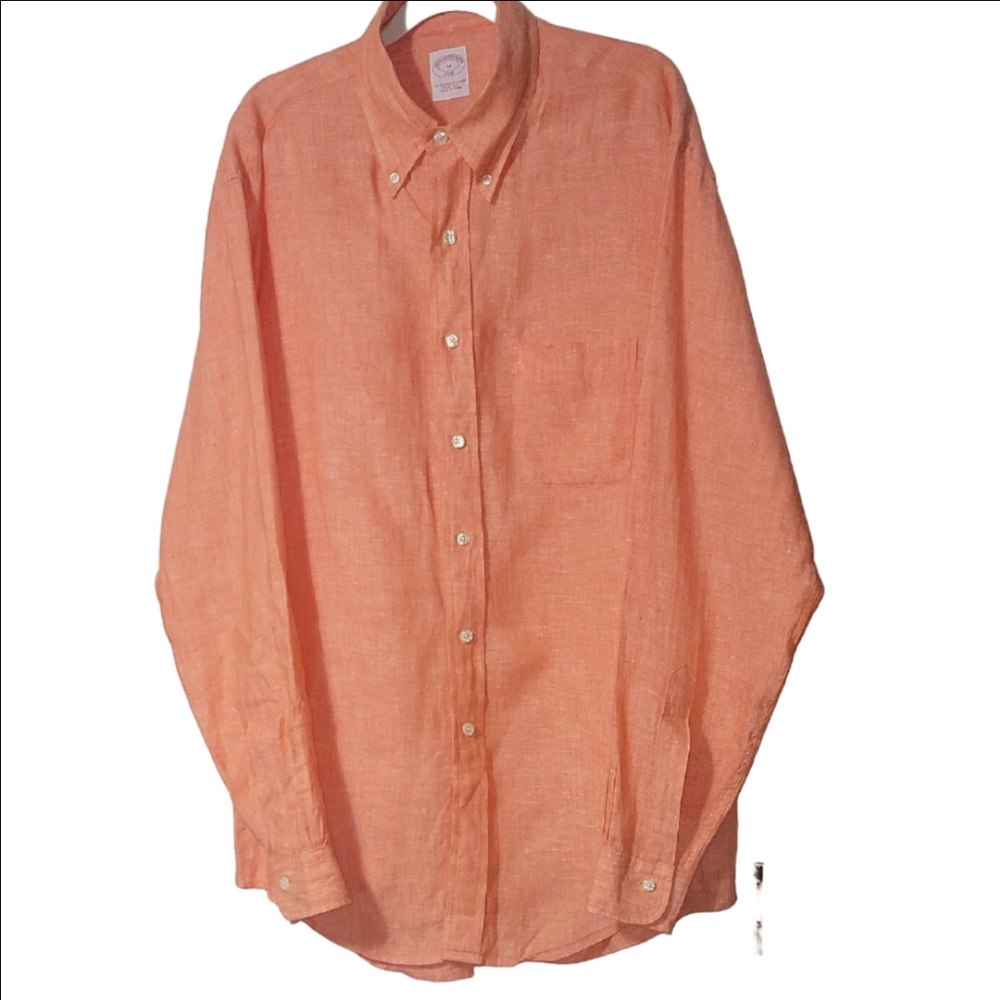BROOKS BROTHERS 100% linen Button-down Shirt SIze M, Creamsicle Color